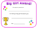 Big Girl Award Certificate Template