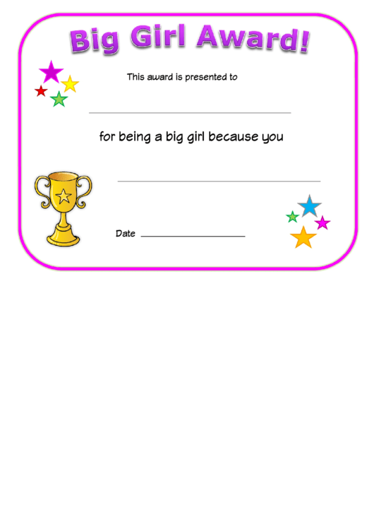 Big Girl Award Certificate Template Printable pdf