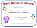 Good Behavior Award Certificate Template