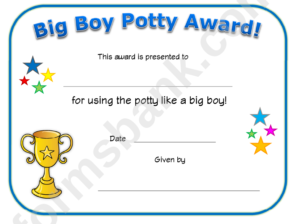 Big Boy Potty Award Certificate Template