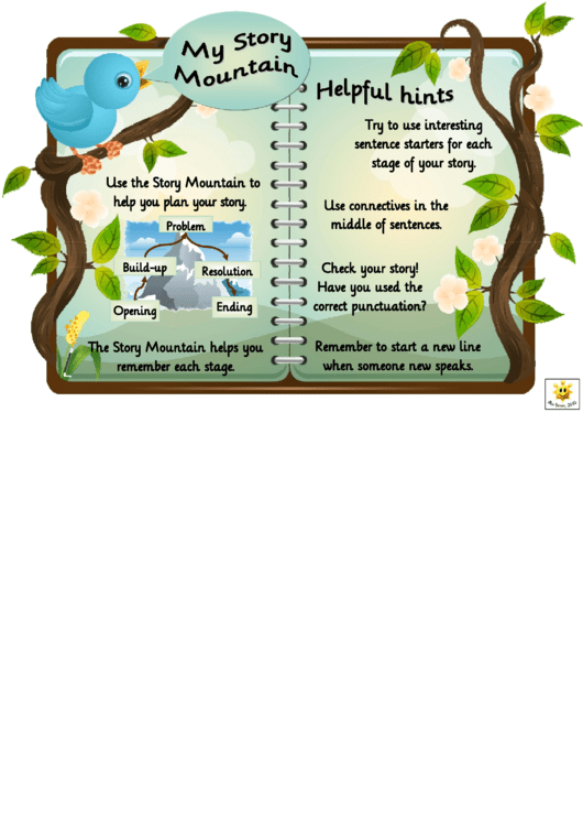 Story Mountain With Hints Template - Tree And Bird Printable pdf