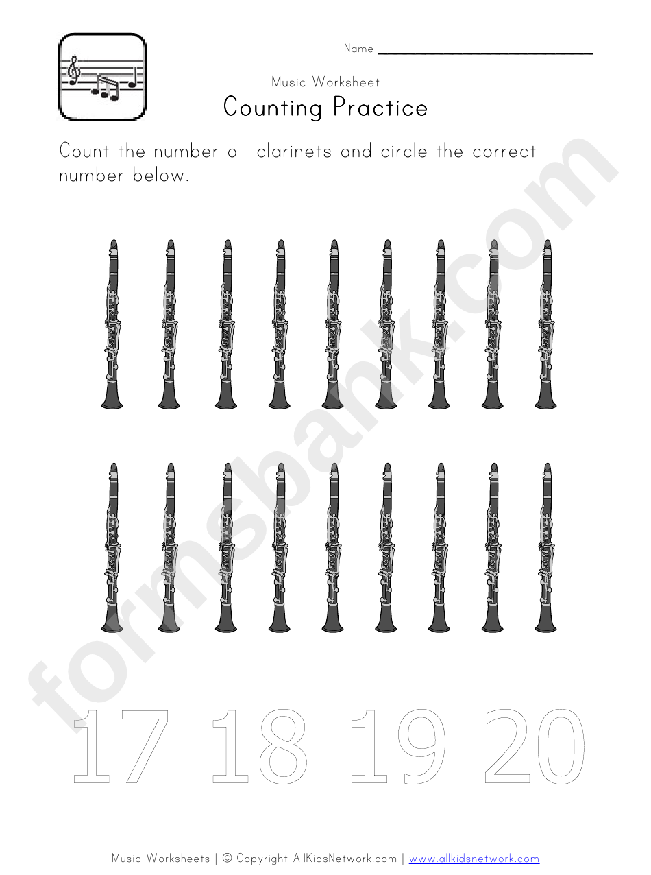 Music Worksheet - Practice Counting - Clarinets