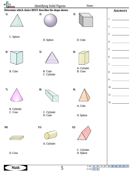 Identifying Solid Figures Worksheet Template With Answer Key printable ...