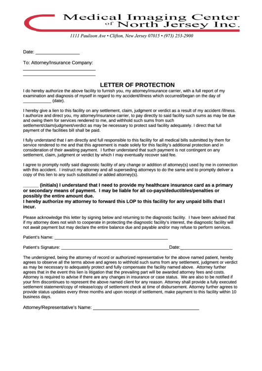 Letter Of Protection Template Printable pdf