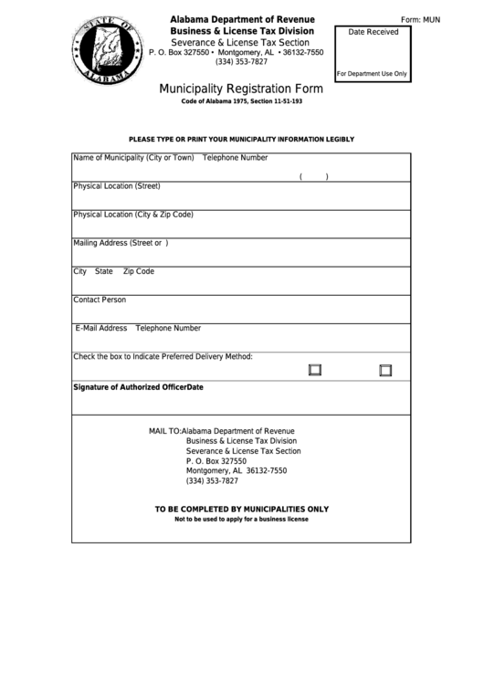 Form: Mun - Municipality Registration Form Printable pdf