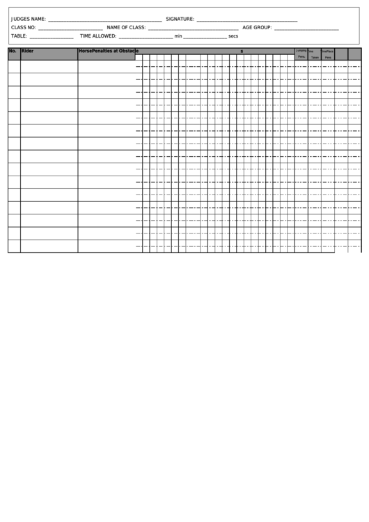 Show-Jumping Score Sheet Printable pdf
