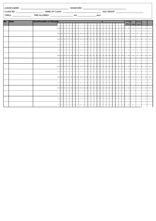 Show Jumping Score Sheet Printable Pdf Download