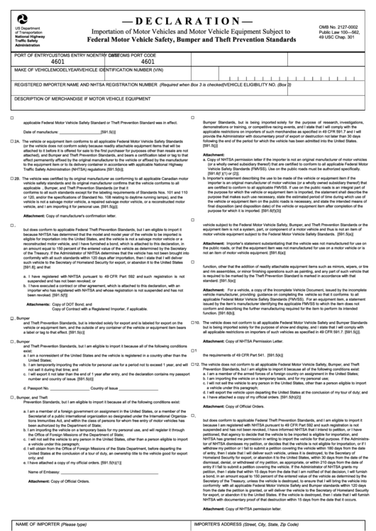 Fillable Form Hs 7 Declaration Importation Of Motor Vehicles And 