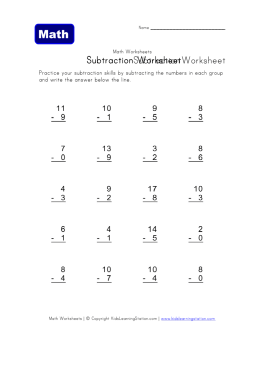 Easy Subtraction Worksheet Printable pdf