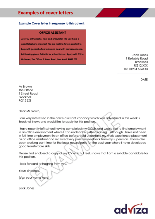 Sample Cover Letter For Office Assistant And Customer Service Representative Printable pdf