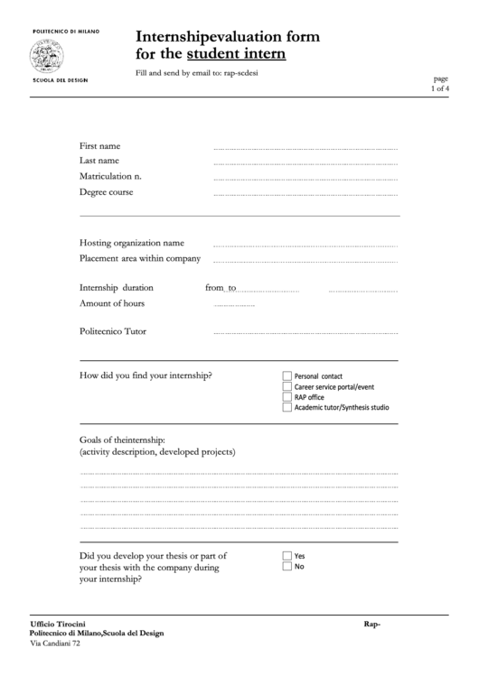 Internship Evaluation Form For The Student Intern Printable pdf