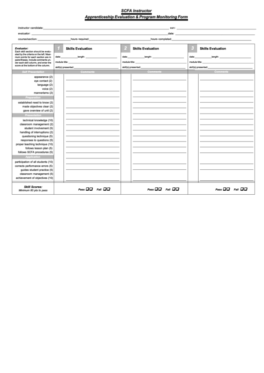 Scfa Instructor Apprenticeship Evaluation & Program Monitoring Form Printable pdf