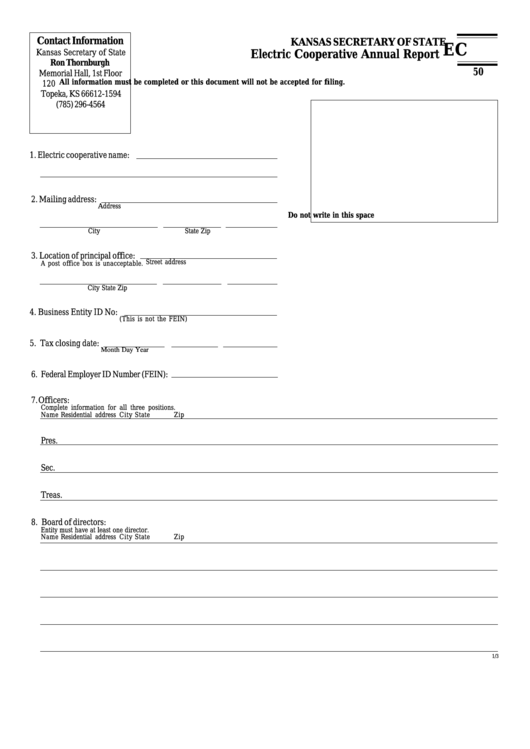 Form K.s.a. 17-4634 - Electric Cooperative Annual Report Printable pdf