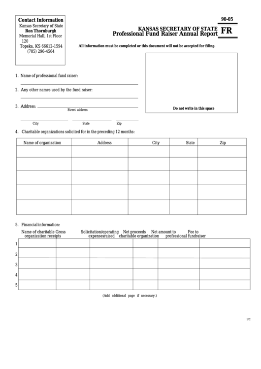 Form Fr 90-05 - Professional Fund Raiser Annual Report printable pdf ...