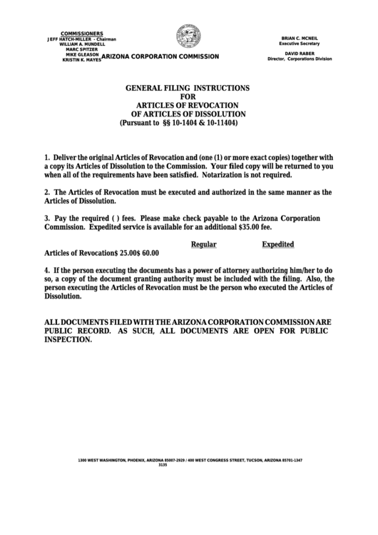 Form Cf:0031 - Articles Of Revocation Of Articles Of Dissolution - Arizona Corporation Commission - 2005 Printable pdf
