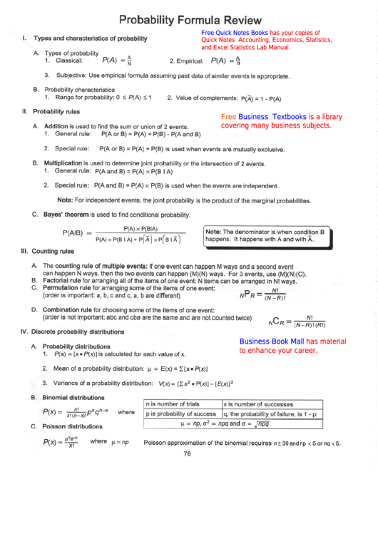 Probability Formula Review