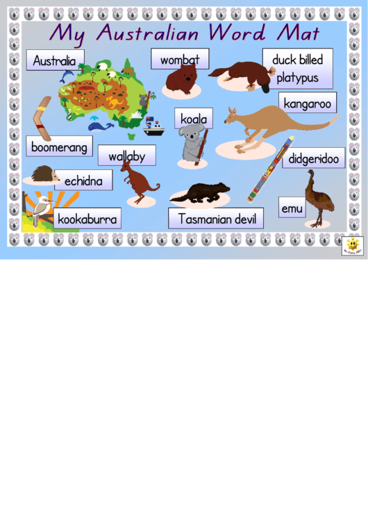 My Australian Word Mat Printable pdf