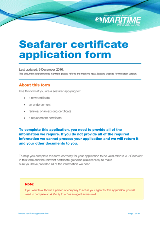 Fillable Seafarer Certificate Application Form Printable pdf