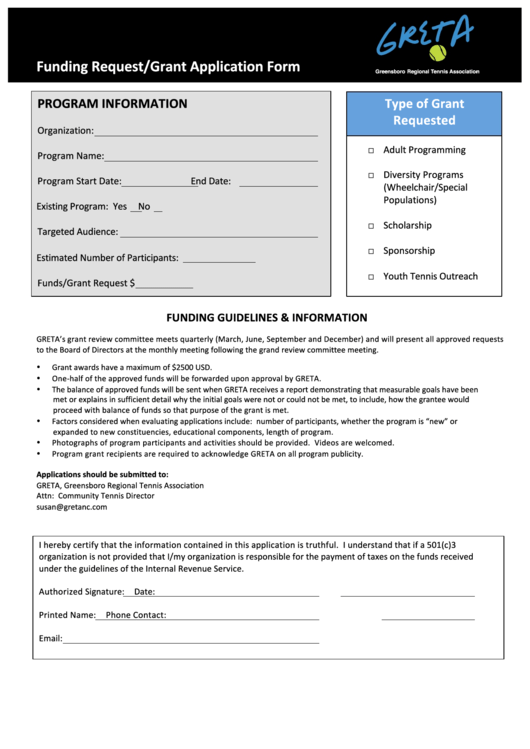 Funding Request/grant Application Form Printable pdf