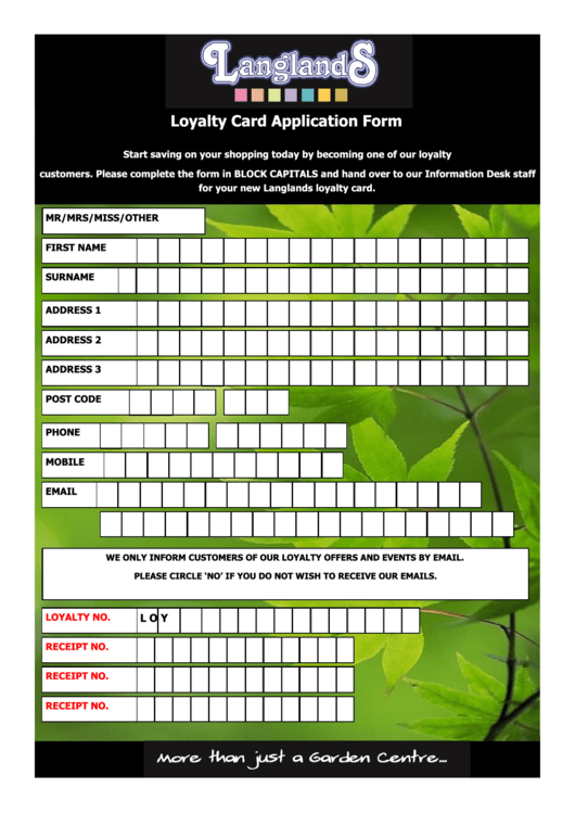 Loyalty Card Application Form Printable pdf