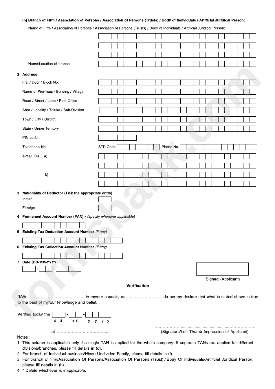 Form 49b - Form Of Application For Allotment Of Tax Deduction And Collection Account Number