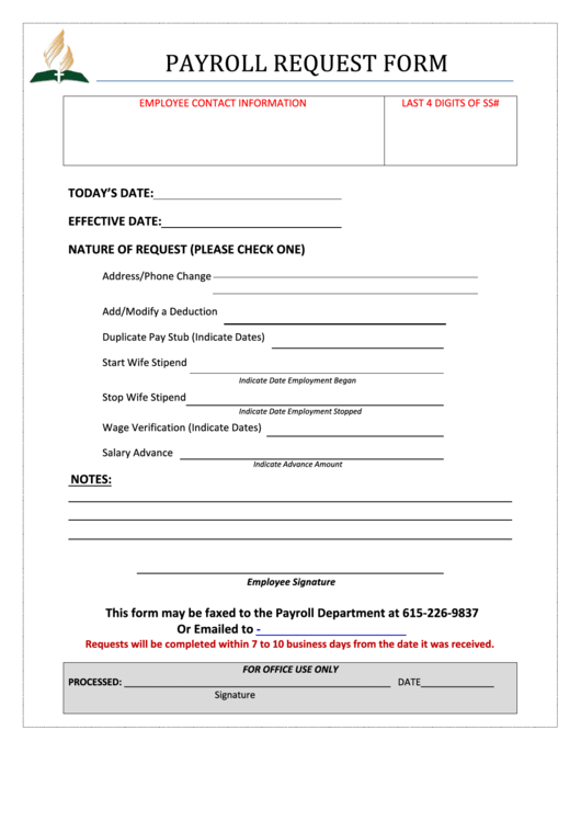 Fillable Payroll Request Form Printable pdf