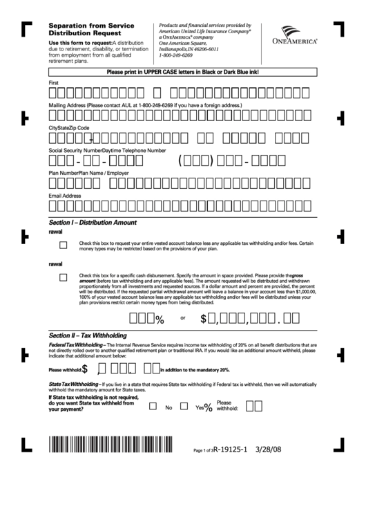 Form R-19125-1 - Separation From Service Distribution Request