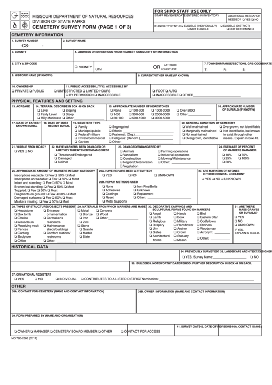 Form Mo 780-2586 - Cemetery Survey Form