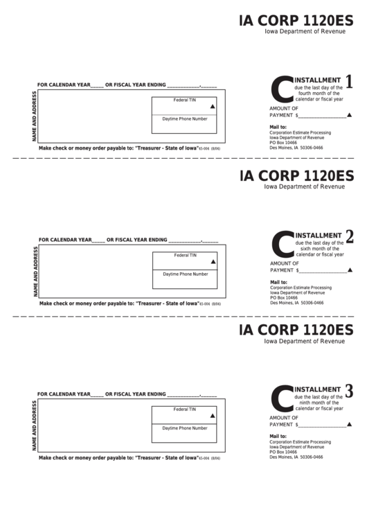 Form Ia Corp 1120es - Corporation Income Tax - Iowa Department Of ...