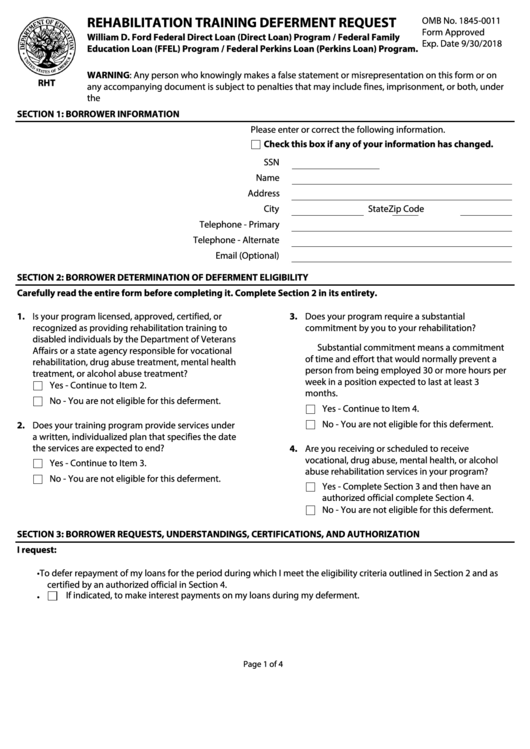 Rehabilitation Training Deferment Request Form