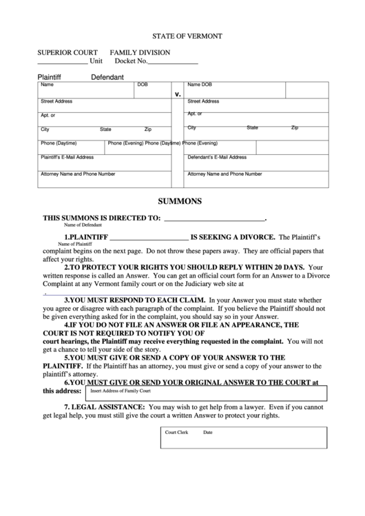 Fillable Compliant For Divorce Form Printable pdf