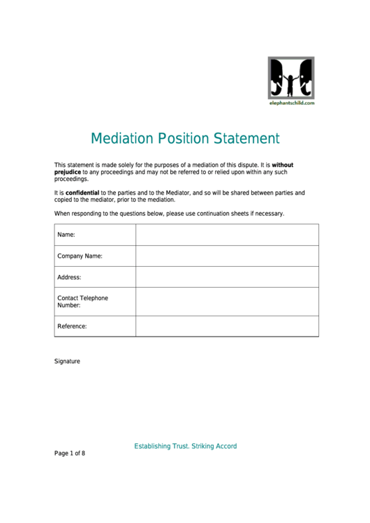Mediation Position Statement Form Printable pdf