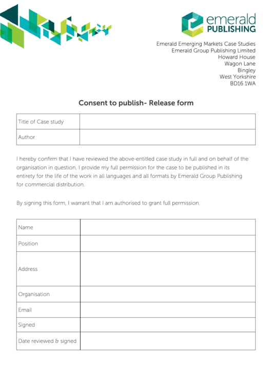 Consent To Publish - Release Form Printable pdf