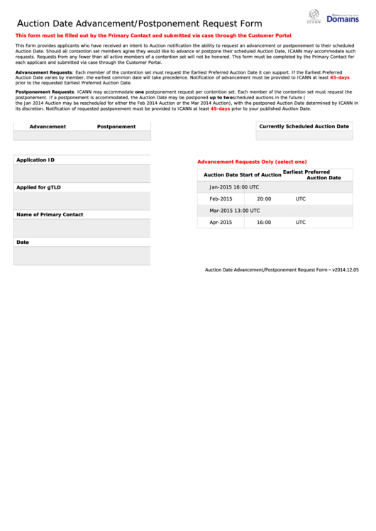 Fillable Auction Date Advancement/postponement Request Form Printable pdf