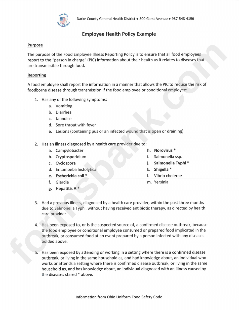 Employee Health Policy Example Printable Pdf Download Gambaran