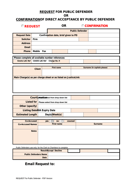 Fillable Request For Public Defender Or Confirmation Of Direct Acceptance By Public Defender Form Printable pdf