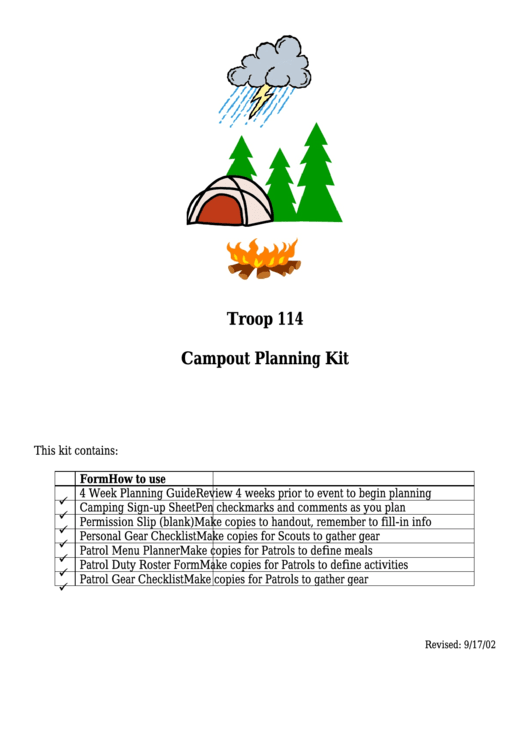 Campout Planning Kit Template Printable pdf