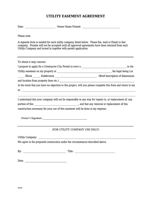 Utility Easement Agreement Template printable pdf download