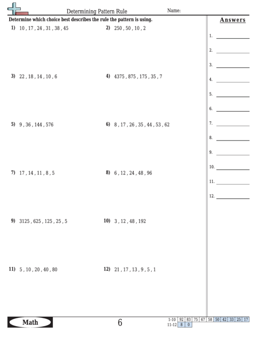 Determining Pattern Rule Worksheet Template With Answer Key Printable pdf