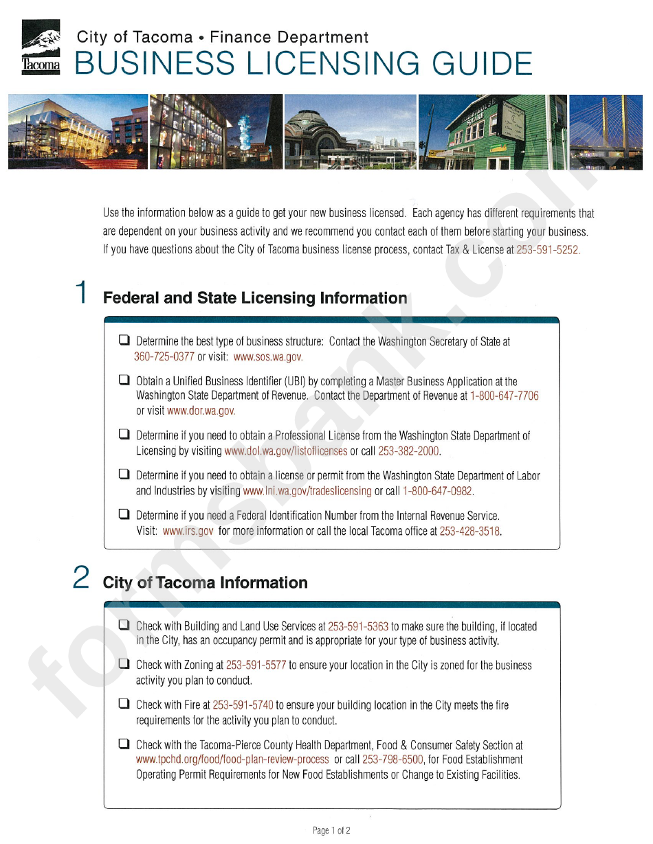 Business Licensing Guide - City Of Tacoma Finance Department - State Of Washington