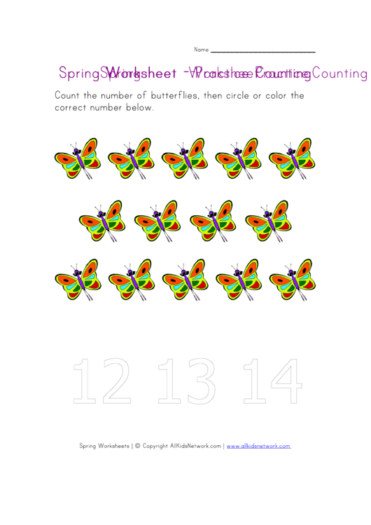 Spring Butterfly Practice Counting Worksheet Printable pdf
