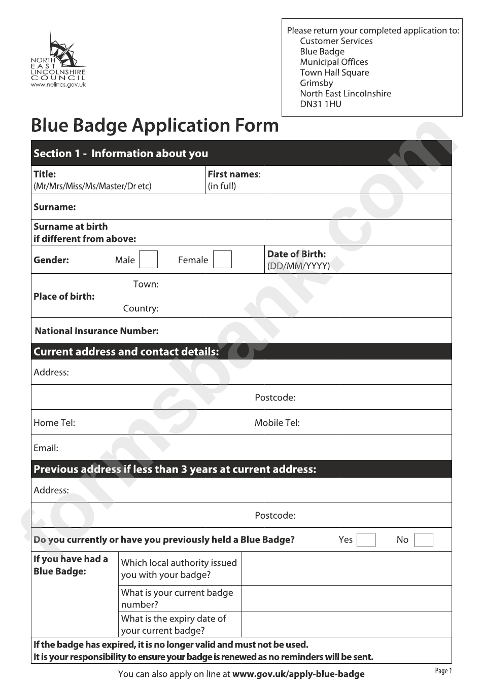 Blue Badge Application Form Customer Services Blue Badge Printable 