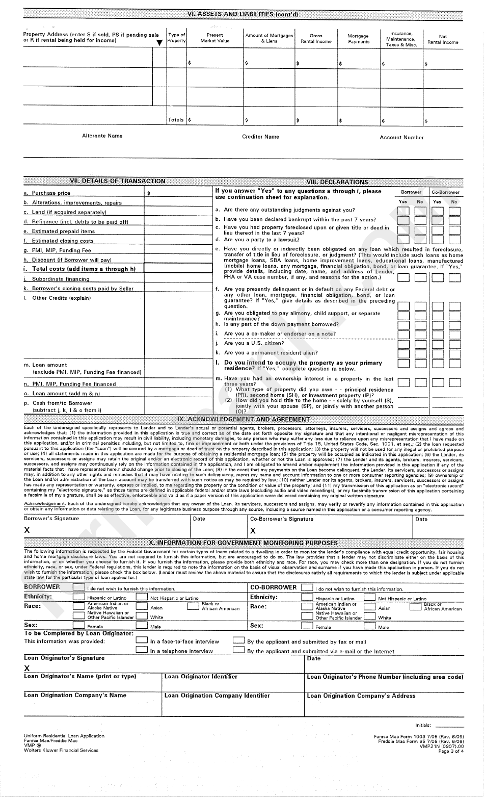 Fannie Mae Form 1003 7/05 - Uniform Residential Loan Application
