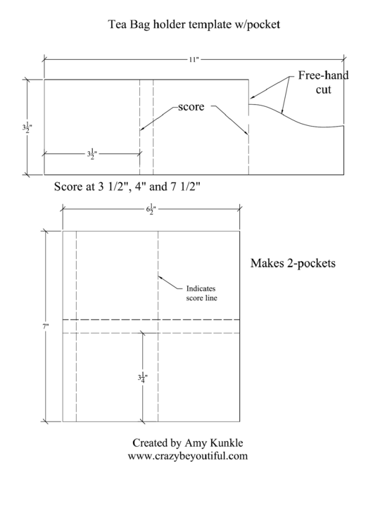Tea Bag Holder Template W/pocket Printable pdf