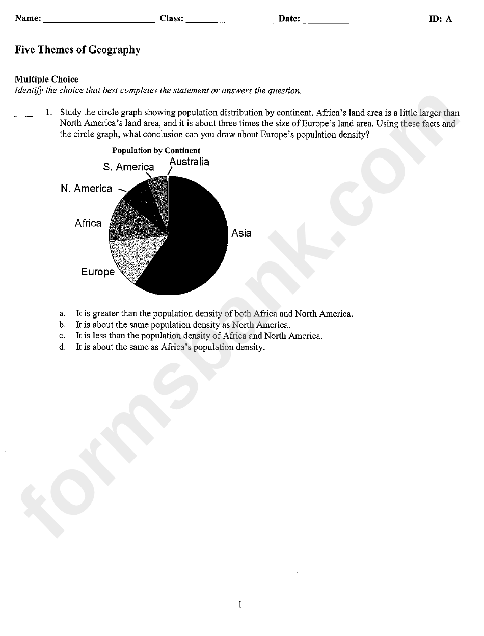 Five Themes Of Geography Quiz Worksheet printable pdf download