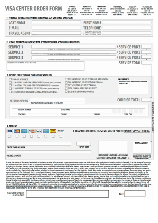 Serbia Visa Application Form - Visa Center Order Form Printable pdf