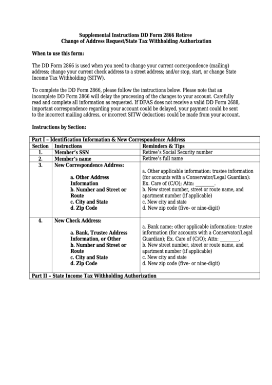Supplemental Instructions Dd Form 2866 Printable pdf