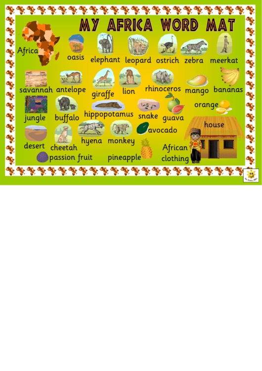 My Africa Word Mat Printable pdf