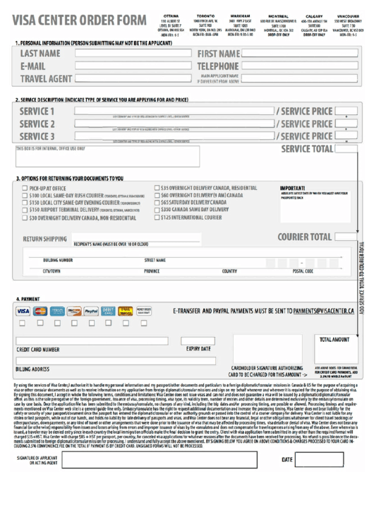Visa Application Form Visa Center Order Form Printable Pdf Download