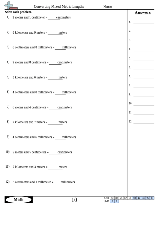 Converting Mixed Metric Lengths Worksheet Template With Answer Key Printable pdf